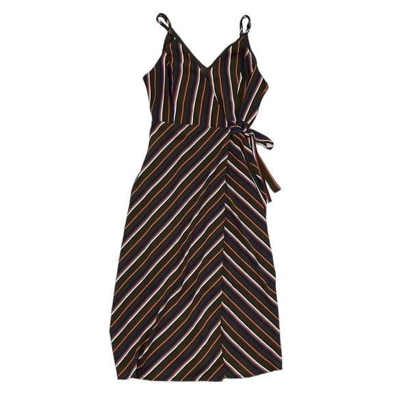 LUNIK Dress Wrap Olive Green Orange Blue Stripes Size Large - Picture 3 of 15